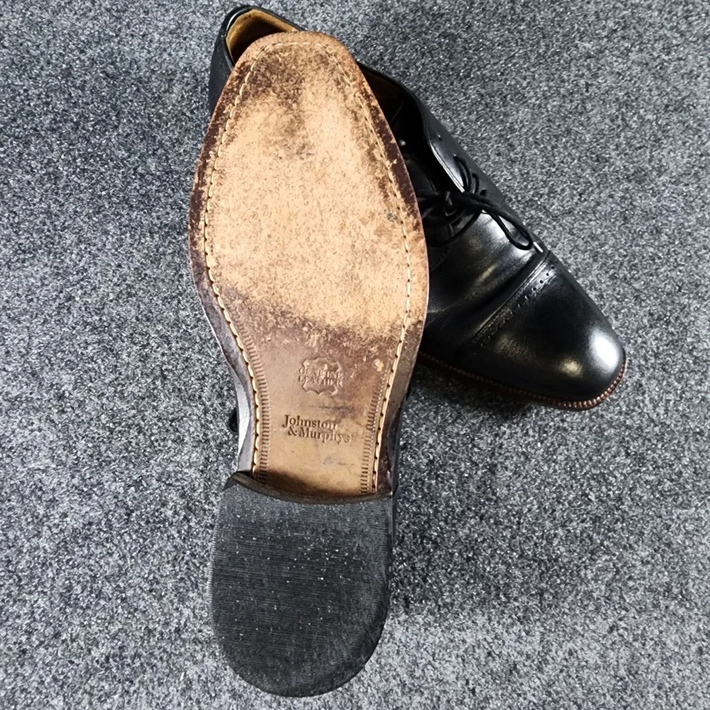 Johnston & Murphy Sanborn Cap Toe Dress Shoes Mens 10 M Black Leather Formal